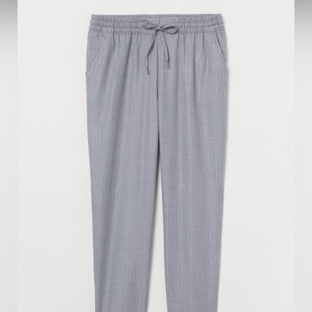 H&M Grey and White Pinstriped Elastic waist drawstring casual pants size 6